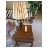 Pair of Drexel Heritage Accolade End tables featuring campaign-style recessed hardware, lamps