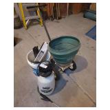 Weed sprayer, fertilizer spreader, lawn mower blades