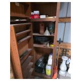 Oil pans, funnels, chains, tarp-contents of cupboard (Bring boxes to pack)