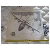Pencil-signed art print featuring a C-130 Hercules cargo aircraft