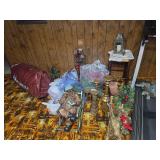 Christmas decorations, comma Santa in a rocking chair, garland, candles, candle holders and a Christmas tree in a bag (Bring boxes)