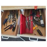 Hammers, pipe wrenches, screwdrivers, Crescent wrenches, tape measures, drill, miscellaneous hardware-Check all pics (Bring box to pack)