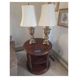 Three-tier drum side table 28' with two lamps