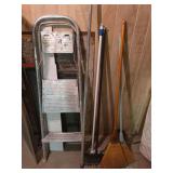 Broom's, mop and stepladder