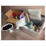 Nautical themed bathroom decor, and box of red themed decor