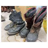 One pair of Whites lace ups, and one pair of Kirk Klemmer pack boots approx size 11?