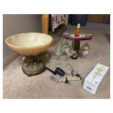 Moose centerpiece bowl, wine glass holder, champagne glasses and bottle stoppers