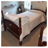 Handmade twin size bed with mattress & box springs, linens included This bed was made by Sellers father, is 80+ years old Solid and a beauty