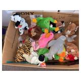Box of TY beanie babies and other stuffed animals