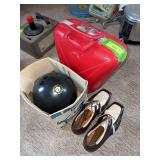 Bowling shoes, two balls and case