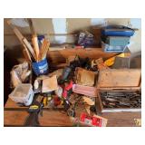 Rachet set, bar clamp and other goodies on top of bench