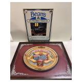 Framed Jim Beam Commemorative tray and pasteboard sign