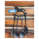 Cast iron rocking rocking horse with utensils - screwed to wall
