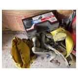 Radio, tire chains, and assortment of straps and additional chains