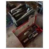 Stapler tower with pop rivet assortment bin, drawers and concrete tools