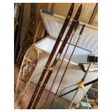 Wooden skiis and bamboo poles