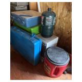 Miscellaneous electrical - lots of wire, shop drop light, zip ties, small heater, first aid kit, electrical tape