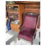 Porch chair and media cabinet, with various household necessities