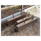 Solid steel slabs with handles - hold down whatever you want with these bad boys. No more trampoline in the neighbors yard! (extremely heavy)