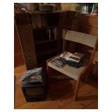 Media cabinet, Small tv with vhs player, and some DVDs