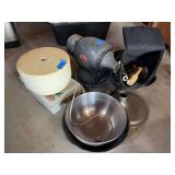 Osborne national electric meat chopper with accessories, and two large mixing bowls, dehydrator, and jerky maker