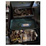 Two boxes full of padlocks with keys and box full of keys with a ring of church keys