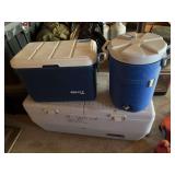 Extra large Rubbermaid 178 cooler and Rubbermaid dispenser cooler plus small cooler