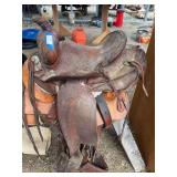 Small 12 inch vintage tooled leather saddle