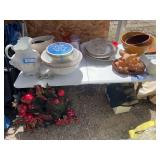 Miscellaneous housewares includes antique pitcher, five large bowls, serving trays, two vases