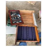 Three spoon displays, including small set of souvenir spoons