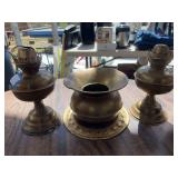 Brass Spittoon, and two brass oil lamps will and Finck company Phelan building SF