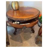 32" x 27H carved leg lamp table w/ drawer