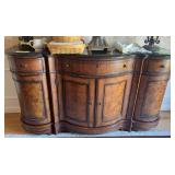 Sideboard w/ black marble top 22D x 72L x 38H round doors, end doors are lazy Susan style