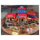 Assorted toy and miniature display buildings, landscape pcs etc ..