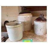 Western Stoneware 3 gallon brown top jug, 1 gallon brown top jug and crock