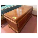 19D x 45L X 20H West Branch Novelty Co cedar chest  Does have veneer damage to top