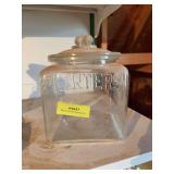 Planters clear glass counter jar, chips around rim of jar