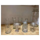 Clear glass includes vases, large Mason jar