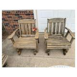 Pair of wood slat glider chairs