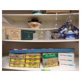 US flags, bean pot, cigar boxes, oil lamp