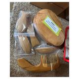 Handmade maple trinket box, wooden comb, and four barrettes