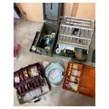 Three tackleboxes and ammo box full of fishing line
