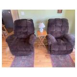 Two matching recliners and small table lamp