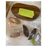 Myrtlewood trinket box and four barrettes