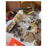 Estwing Rock hammer and wooden box full of unique rocks and fossils