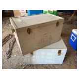 Two homemade wooden storage boxes with latches