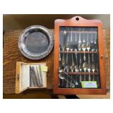 Antique spoons, silver plate tray, great grandma’s nut pick set