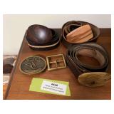 Salmon National Forest belt buckle, three leather belts with wooden belt buckles