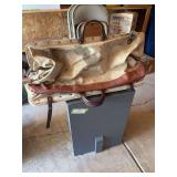 Wooden storage box and two canvas tote bags
