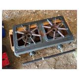 Cast iron camp stove with wooden storage box for table - all accessories included